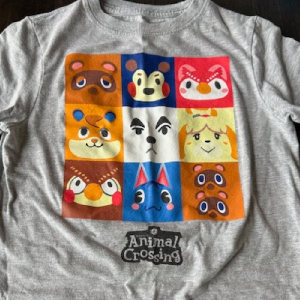 Gray Animal Crossing Various Characters Panel Short Sleeve T-shirt (Small)